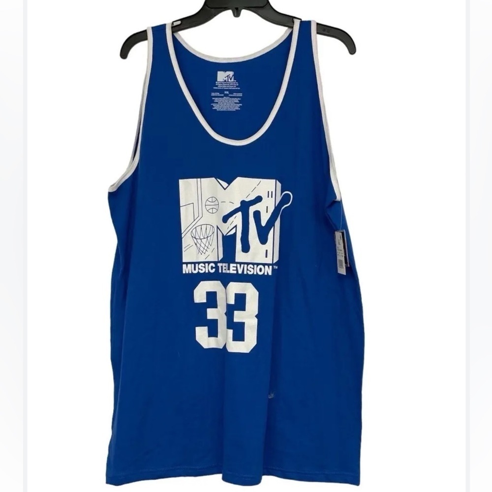 Men’s Blue & White MTV 33  Sleeveless Tank Top Size XL